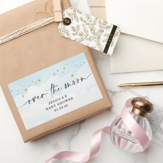 Über dem Mond Blue Boy Baby Dusche Rechteckiger Aufkleber (Schenken)