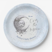 Über dem Mond Blue Boy Babydusche Teller (Vorderseite)