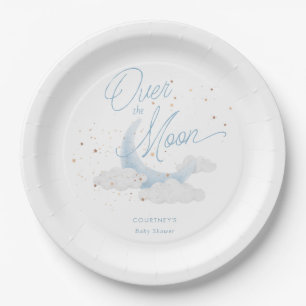 Über dem Mond Blue Gold Stars Babydusche Pappteller