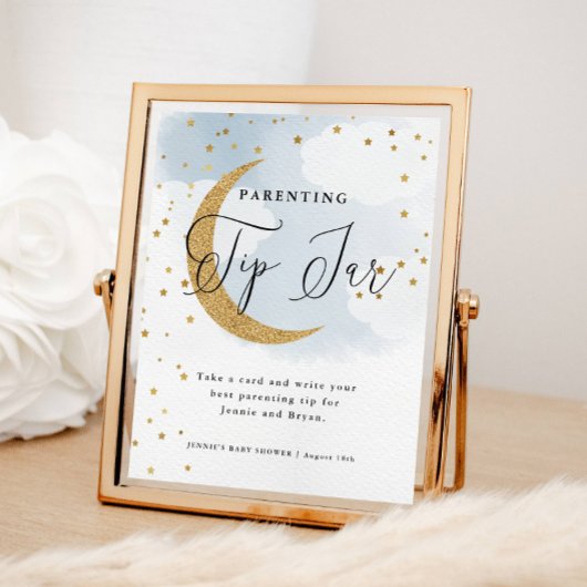 Über dem Mond Blue Kinderzettel Baby Duwer Game Poster