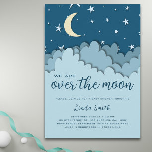 Über dem Mond Blue Stars Junge Dusche Einladung
