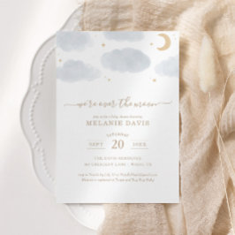 Über dem Mond Blue Watercolor Baby Dusche Einladung