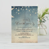 Über dem Mond Blue Watercolor Baby Dusche Einladung (Stehend Vorderseite)