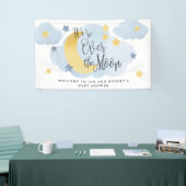 Über dem Mond, Blue Watercolor Babydusche Banner (Messeveranstaltung)