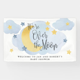 Über dem Mond, Blue Watercolor Babydusche Banner