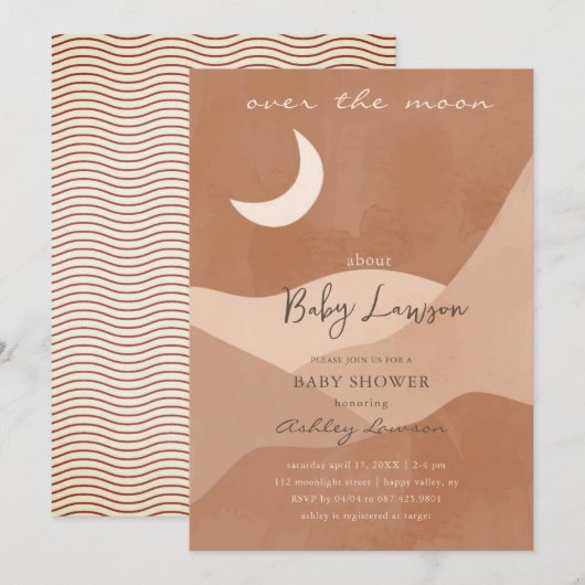 Über dem Mond Boho Babydusche Einladung (Vorne/Hinten)