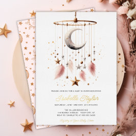 Über dem Mond Boho Celestial Girl Baby Shower Gold Folieneinladung