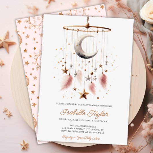 Über dem Mond Boho Celestial Girl Babydusche Einladung