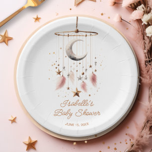 Über dem Mond Boho Celestial Girl Babydusche Pappteller
