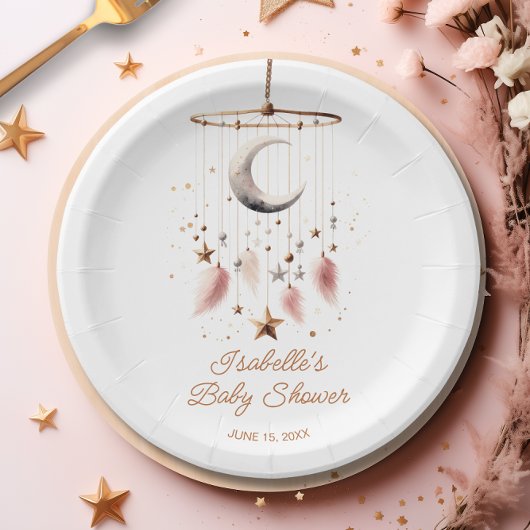 Über dem Mond Boho Celestial Girl Babydusche Pappteller