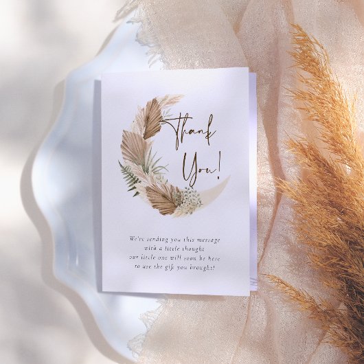 Über dem Mond Boho Palm & Pampas Grass Baby Dusche Dankeskarte
