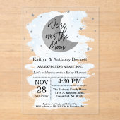 Über dem Mond | Boys Baby Dusche Acryleinladungen (Vorderseite)