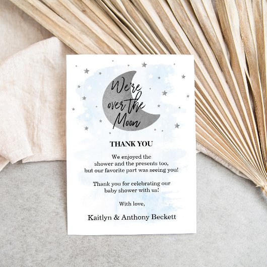 Über dem Mond | Boys Baby Dusche Dankeskarte