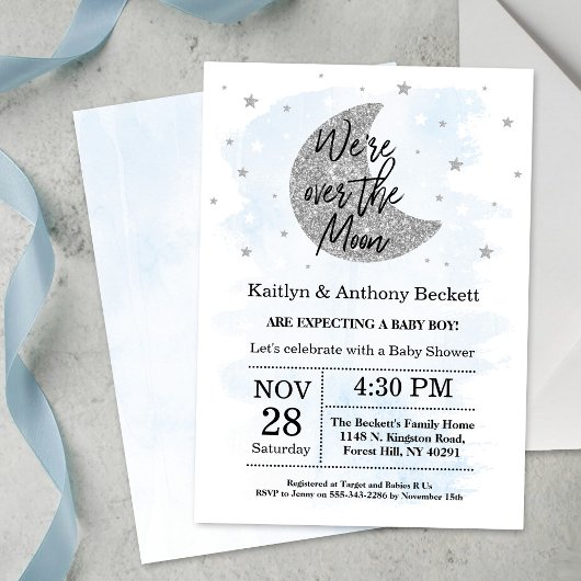 Über dem Mond | Boys Baby Dusche Einladung