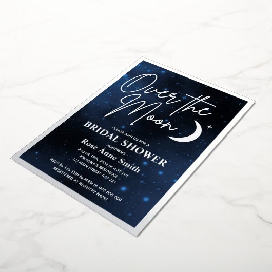 Über dem Mond Brautparty echtes Silber Folieneinladung (Gedreht)