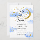 Über dem Mond Dreamy Gold Boy Baby Dusche Einladung (Vorderseite)