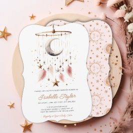 Über dem Mond Dreamy Gold Girl Babydusche Einladung