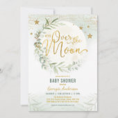 Über dem Mond | Dreamy Greenery Gold Baby Shower Einladung (Vorderseite)