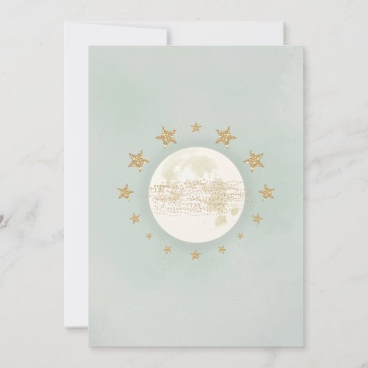 Über dem Mond | Dreamy Greenery Gold Baby Shower Einladung (Rückseite)