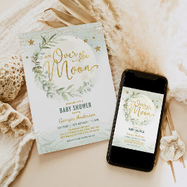 Über dem Mond | Dreamy Greenery Gold Baby Shower Einladung