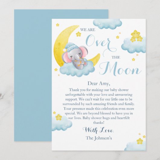 Über dem Mond Elefantenjunge Dusche Dankeskarte (Vorne/Hinten)