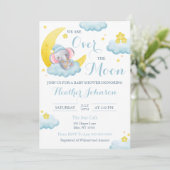 Über dem Mond Elefantenjunge Dusche Einladung (Stehend Vorderseite)