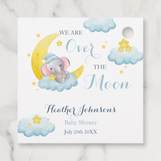 Über dem Mond Elefantenjunge Dusche Geschenkanhänger (Rückseite)