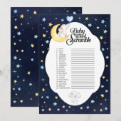 Über dem Mond Elephant Baby Word Scramble Game Einladung (Vorne/Hinten)