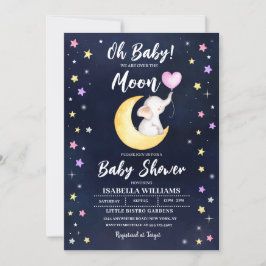 Über dem Mond Elephant Babydusche Einladung
