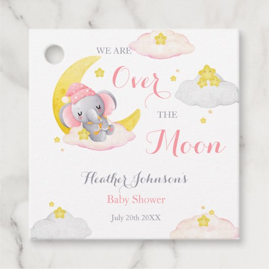 Über dem Mond Elephant Girl Babydusche Geschenkanhänger (Vorderseite)