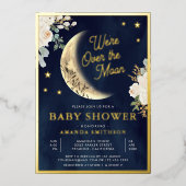 Über dem Mond Elfenbeinküste Baby-Dusche Gold Folieneinladung (Vorderseite)