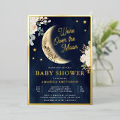 Über dem Mond Elfenbeinküste Baby-Dusche Gold Folieneinladung (Stehend vorne)