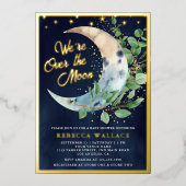 Über dem Mond Eukalyptus Baby Duwer Gold der Marin Folieneinladung (Vorderseite)