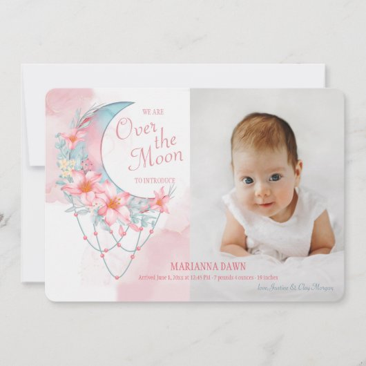 Über dem Mond Foto Geburtserklärung Ankündigung (Vorderseite)
