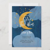 Über dem Mond funkelnder Kindergeburtstag Einladung (Vorderseite)