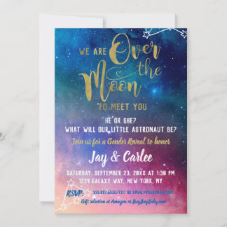 Über dem Mond Galaxy Gender Reveal Baby Shower Einladung