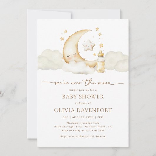 Über dem Mond Gender Neutral Celestial Baby Shower Einladung (Vorderseite)