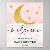 Über dem Mond Girl Pink Babydusche Willkommenspend Poster (Vorne)