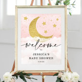Über dem Mond Girl Pink Babydusche Willkommenspend Poster