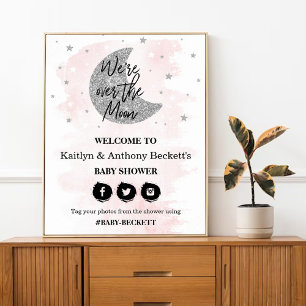 Über dem Mond Girls Baby Dusche Begrüßungszeiche Poster