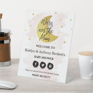 Über dem Mond Girls Baby Dusche Willkommen Sockelschild