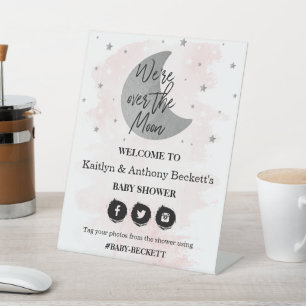 Über dem Mond   Girls Baby Dusche Willkommen Sockelschild