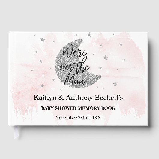 Über dem Mond | Girls Baby Shooting Memory Gästebuch (Vorderseite)
