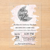 Über dem Mond | Girls Baby Shower Acryleinladungen (Vorderseite)