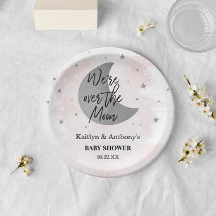 Über dem Mond   Girls Baby Shower Paper Plate Pappteller