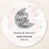Über dem Mond | Girls Baby Shower Runder Pappuntersetzer (Vorderseite)