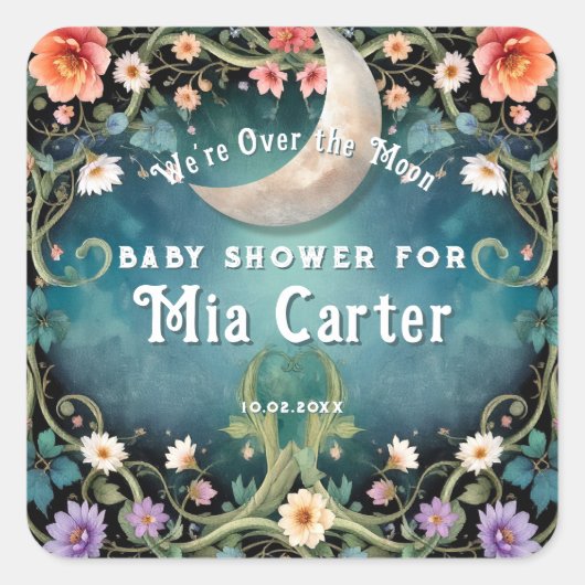 Über dem Mond Girly Pink Blumenmäulendusche Quadratischer Aufkleber (Vorderseite)