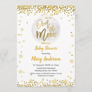 Über dem Mond Gold Baby Dusche Einladung