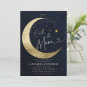 Über dem Mond Gold Crescent Coed Baby Boy Dusche Einladung (Stehend Vorderseite)