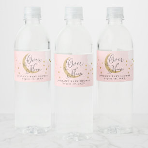 Über dem Mond, Gold Glitzer Pink Baby Dusche Wasserflaschenetikett